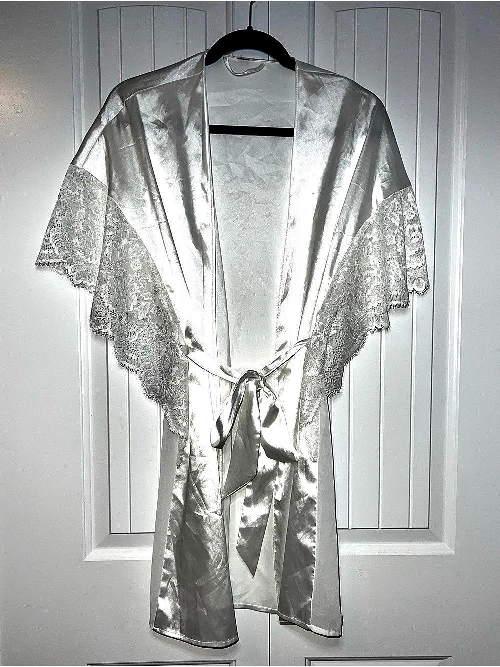 LaSenza Satin Lace Robe Wedding Bridal Kimono Dressing Gown White Front Tie